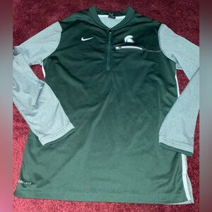 Michigan State Spartans Pullover Men Large Green Nike 1/4 Zip NCAA Basketball L